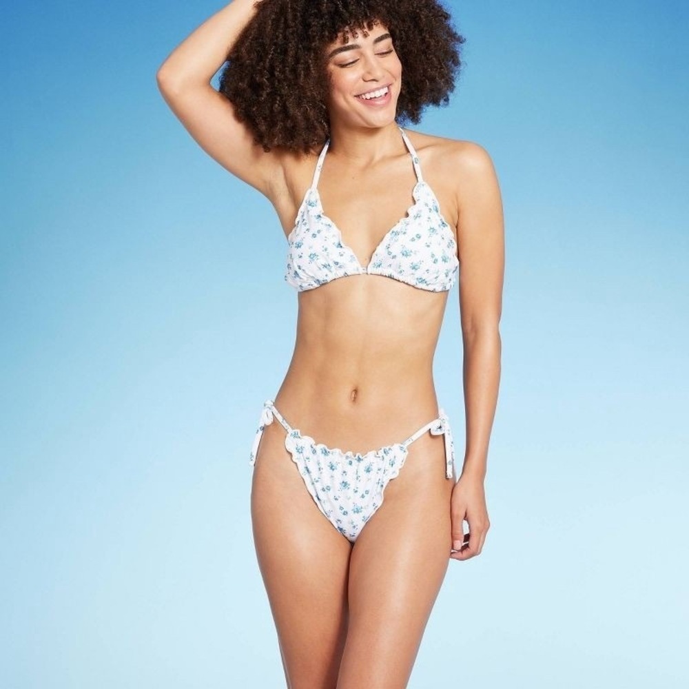 Wild‎ Fable 2-piece Floral Ruffle Bikini Set Triangle Top High Leg Bottom Small